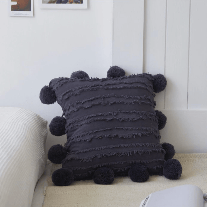 Coussins Décoratifs Doux avec Pompons pour Canapé – Style Rêveur en Lin et Coton, 45x45 cm 9