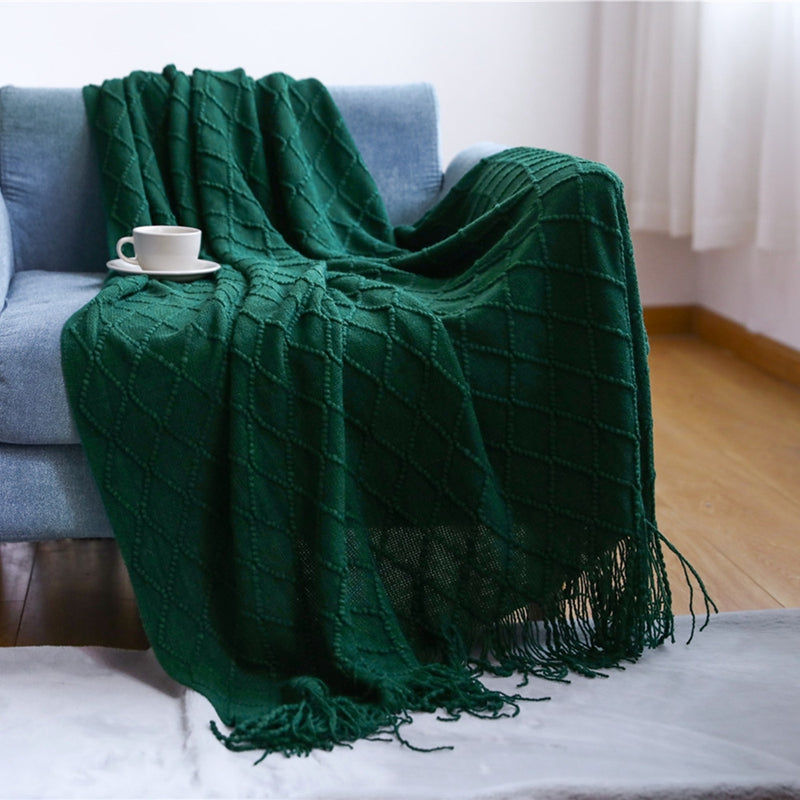 Couverture Tricotée Oversized avec Pompons – Design Bohème, Douce et Légère pour Salon et Extérieur 0