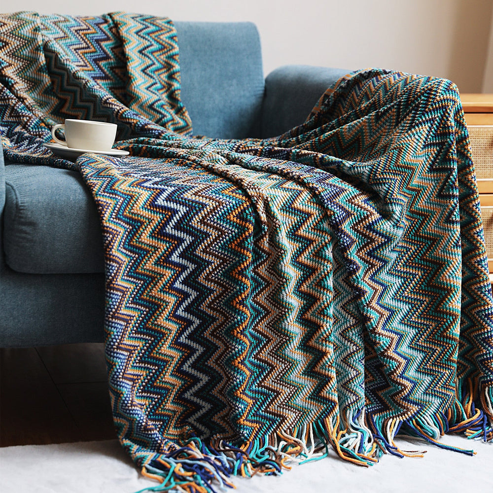 Couverture Tricotée Oversized avec Pompons – Design Bohème, Douce et Légère pour Salon et Extérieur 1
