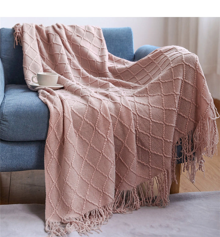 Couverture Tricotée Oversized avec Pompons – Design Bohème, Douce et Légère pour Salon et Extérieur 4