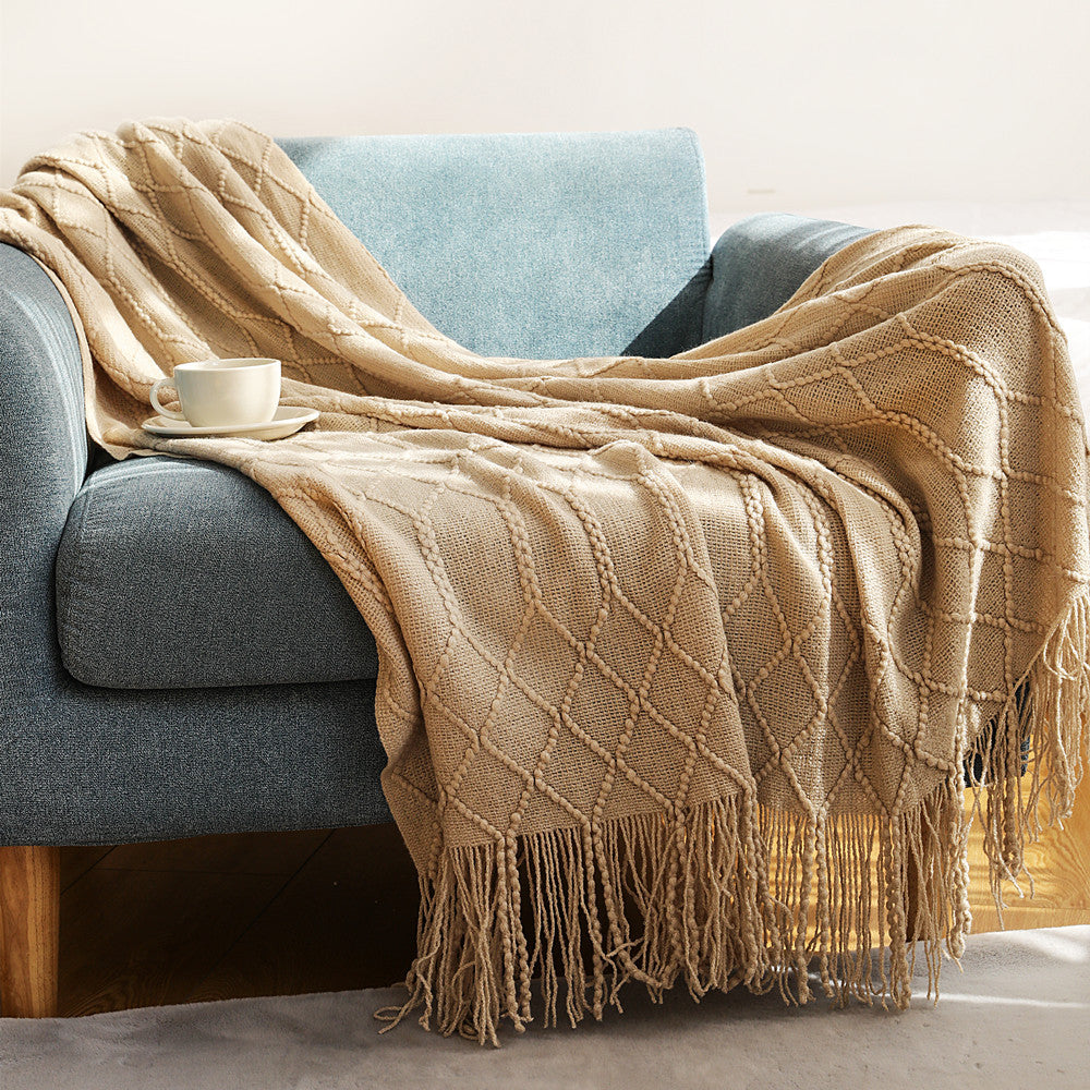Couverture Tricotée Oversized avec Pompons – Design Bohème, Douce et Légère pour Salon et Extérieur 6
