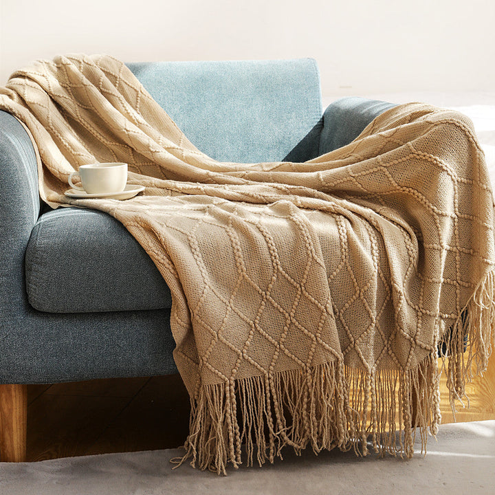 Couverture Tricotée Oversized avec Pompons – Design Bohème, Douce et Légère pour Salon et Extérieur 6