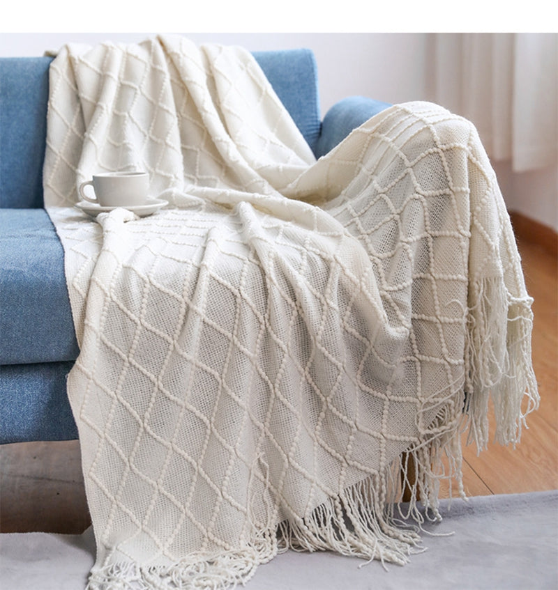 Couverture Tricotée Oversized avec Pompons – Design Bohème, Douce et Légère pour Salon et Extérieur 7