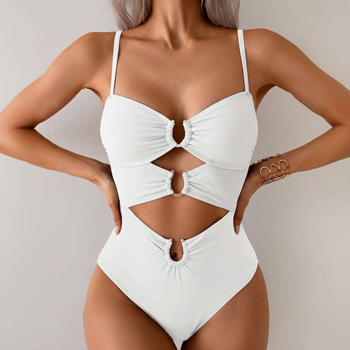 Costume da bagno con ritaglio, anello metallico, spalline regolabili, per vacanza