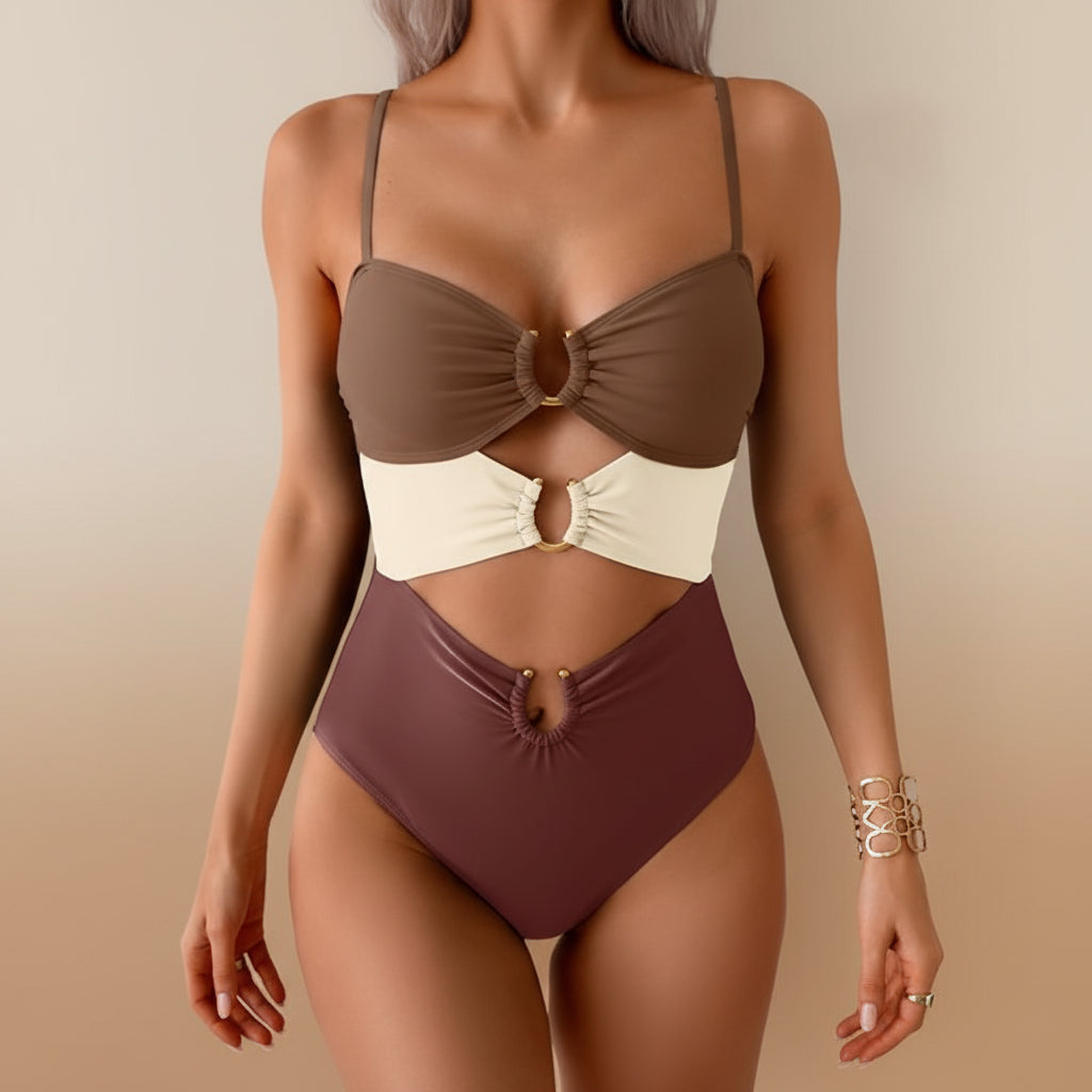 Costume da bagno con ritaglio, anello metallico, spalline regolabili, per vacanza