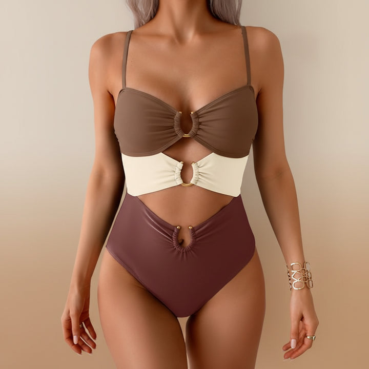 Costume da bagno con ritaglio, anello metallico, spalline regolabili, per vacanza