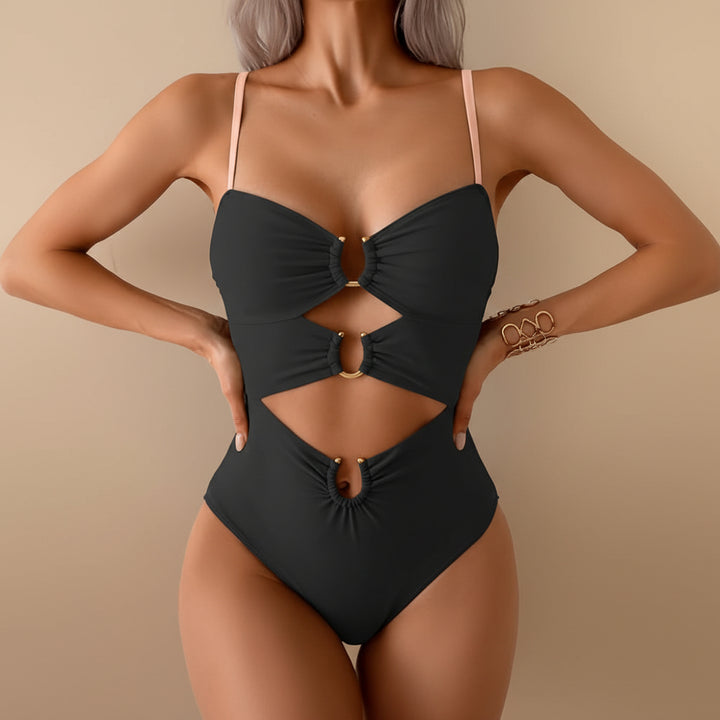 Costume da bagno con ritaglio, anello metallico, spalline regolabili, per vacanza