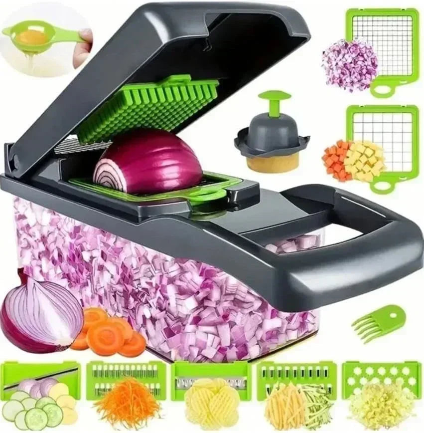 Cutter de Légumes Multifonction 14/16-en-1 en Acier Inoxydable avec Poignée Ergonomique – Noir 0