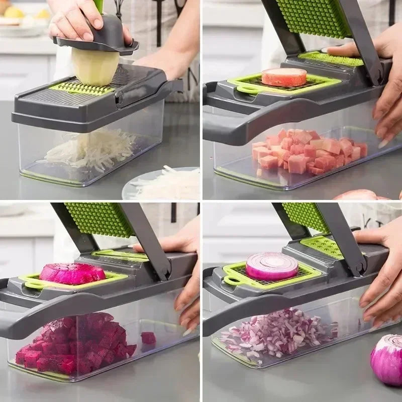 Cutter de Légumes Multifonction 14/16-en-1 en Acier Inoxydable avec Poignée Ergonomique – Noir 1