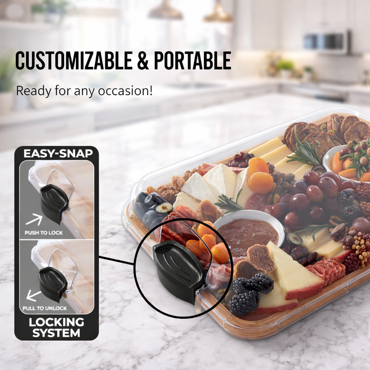 Tagliere Vassoio per Salumi in Bambù con Coperchio Bloccatore