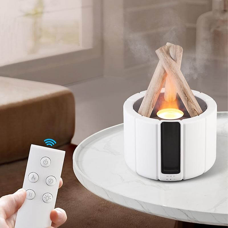 Diffuseur Atmosphérique avec Éclairage Réglable et Humidificateur – Design Feu de Camp, Noir et Blanc, Compact pour Maison 1