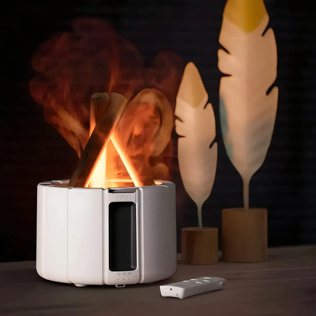 Diffuseur Atmosphérique avec Éclairage Réglable et Humidificateur – Design Feu de Camp, Noir et Blanc, Compact pour Maison 2