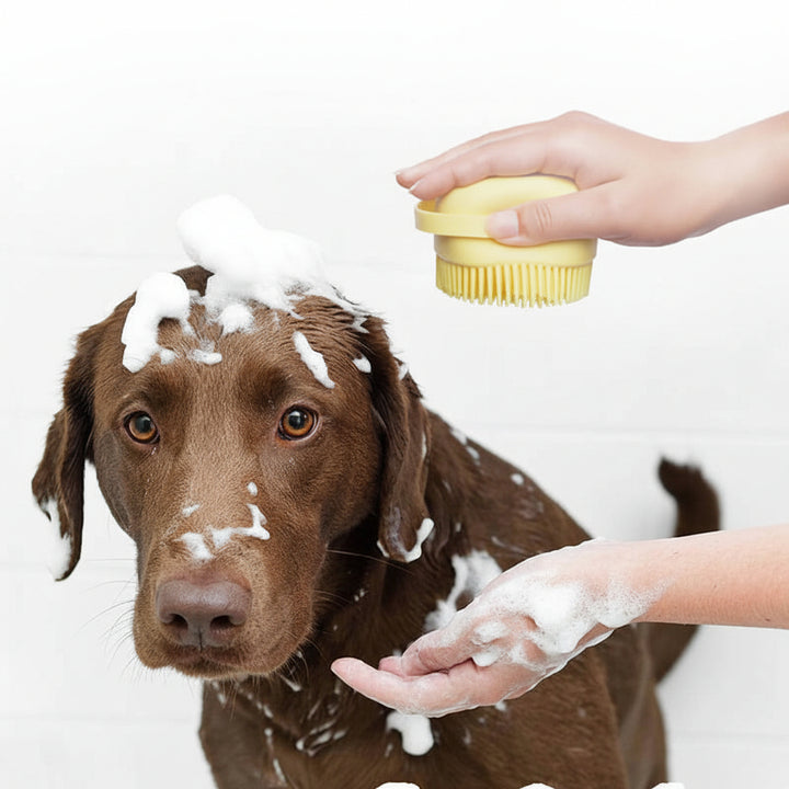 Dog Bath Brush Shampoo Dispenser Soft Pet Grooming Brush