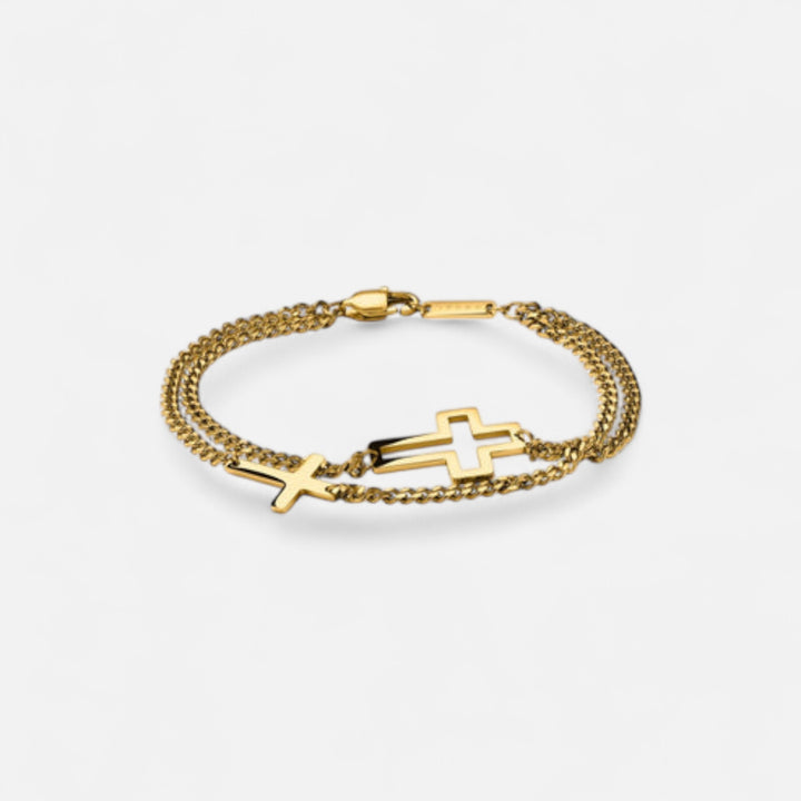 Celzoir | Bracelet Homme Double Chaîne Croix Doré