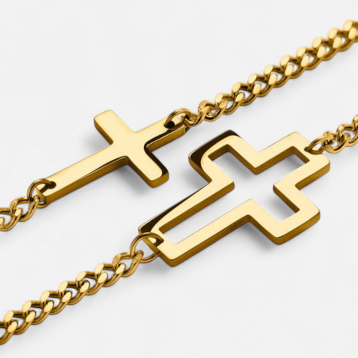 Celzoir | Bracelet Homme Double Chaîne Croix Doré