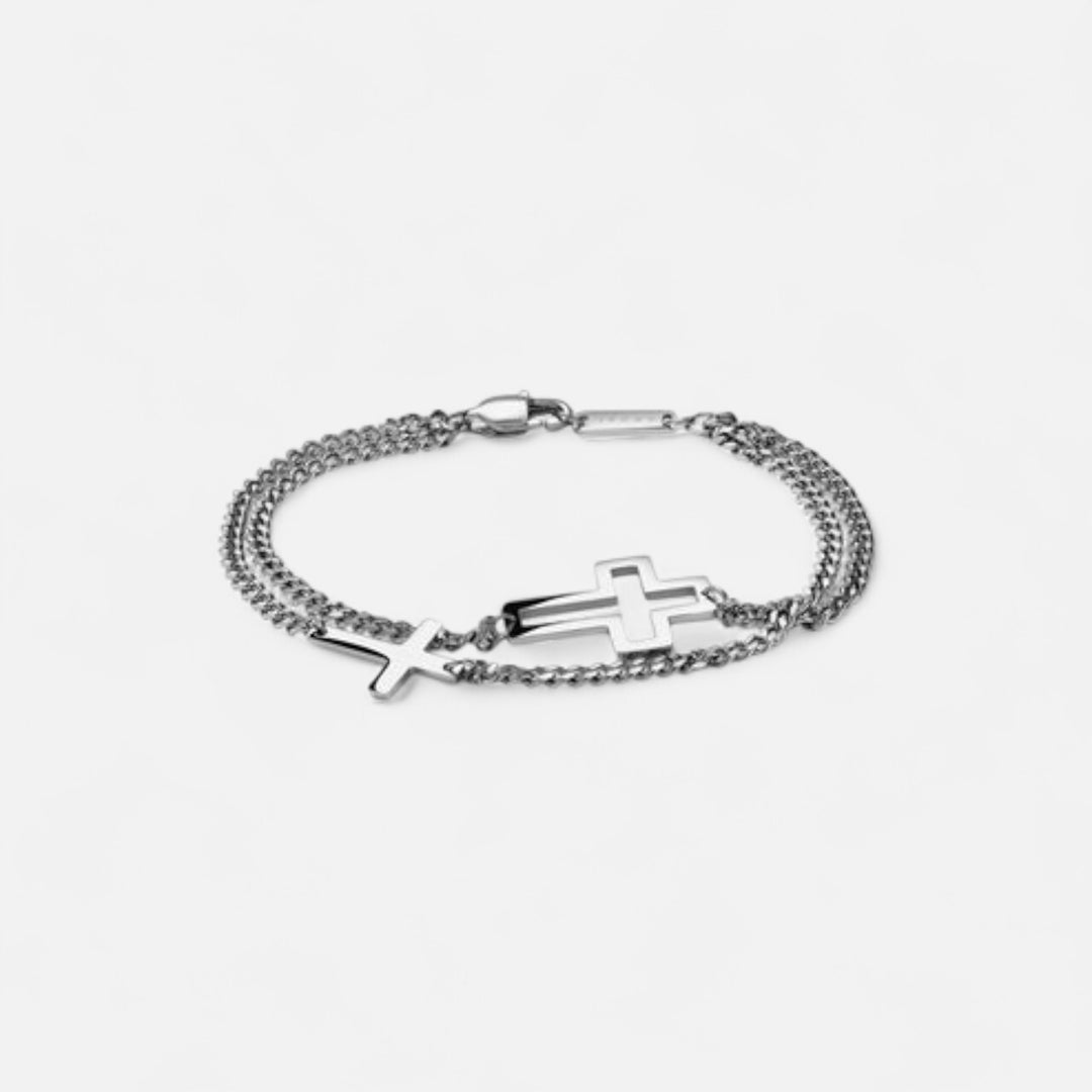 Celzoir | Bracelet Homme Double Chaîne Croix Doré