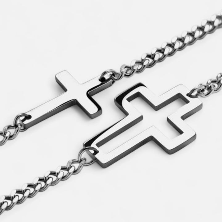 Celzoir | Bracelet Homme Double Chaîne Croix Doré