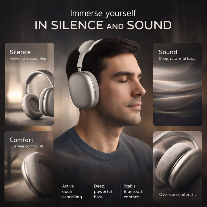 Noise Cancelling Over Ear Headphones Deep Bass