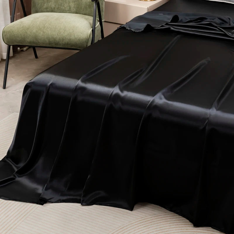 Drap Housse en Satin Noir de Haute Qualité avec Taies d'Oreiller – Ensemble Linge de Lit Confortable en Plusieurs Tailles 2