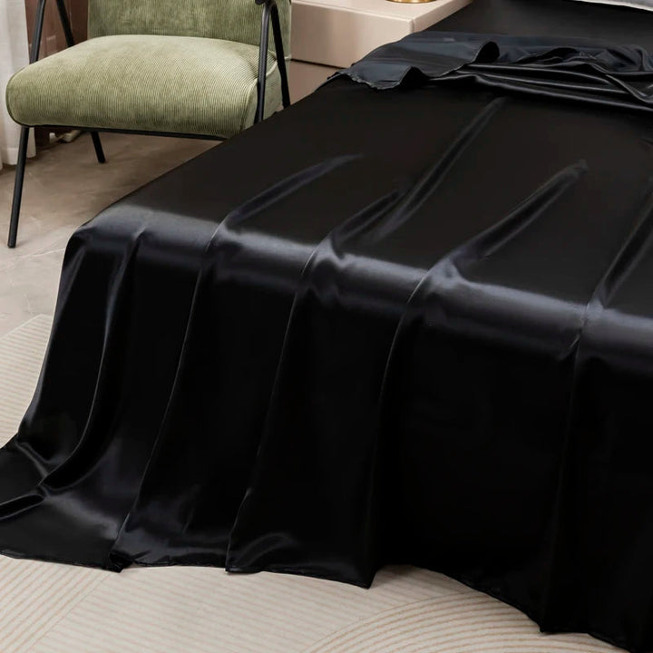 Drap Housse en Satin Noir de Haute Qualité avec Taies d'Oreiller – Ensemble Linge de Lit Confortable en Plusieurs Tailles 2