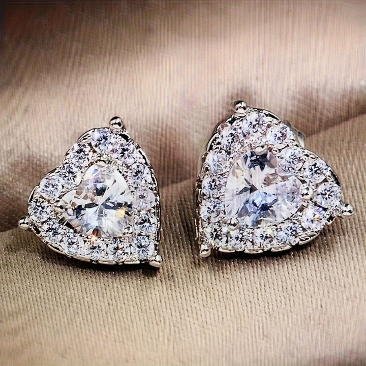 Heart Crystal Sparkling Alloy Stud Earrings Mother's Day Gift