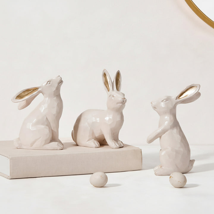 Easter Decor Bunny Figurines Gold Resin Rabbit Tabletop Set