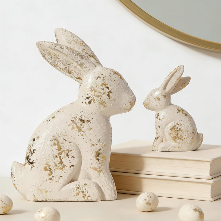 Easter Decor Bunny Figurines Gold Resin Rabbit Tabletop Set