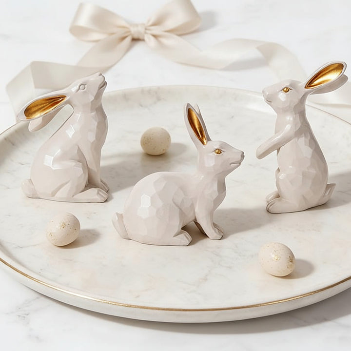 Easter Decor Bunny Figurines Gold Resin Rabbit Tabletop Set