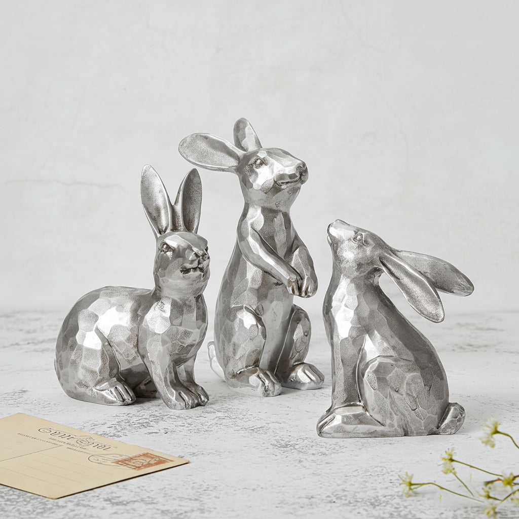 Easter Decor Bunny Figurines Gold Resin Rabbit Tabletop Set