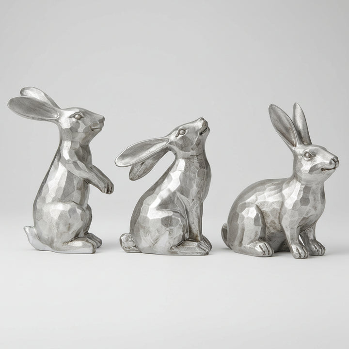 Easter Decor Bunny Figurines Gold Resin Rabbit Tabletop Set