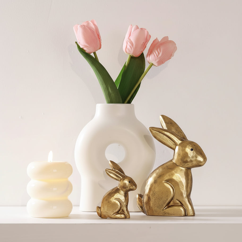 Easter Decor Bunny Figurines Gold Resin Rabbit Tabletop Set