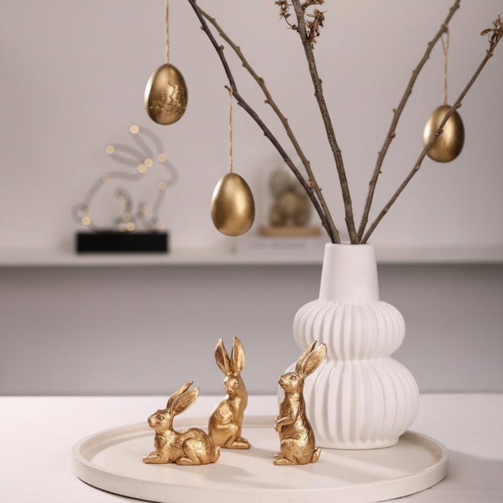 Easter Decor Bunny Figurines Gold Resin Rabbit Tabletop Set