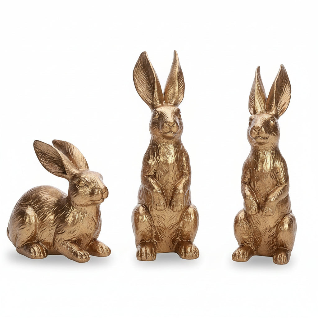 Easter Decor Bunny Figurines Gold Resin Rabbit Tabletop Set