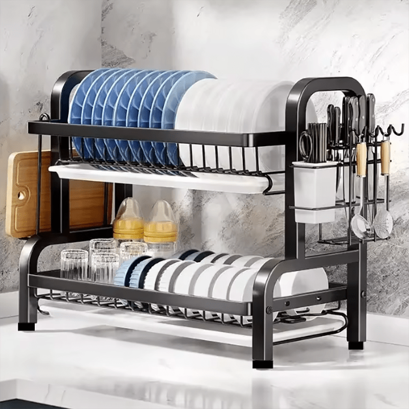Égouttoir à Vaisselle Élégant à 2 Niveaux en Métal – Design Compact et Pratique pour Optimiser l'Espace de Cuisine 0