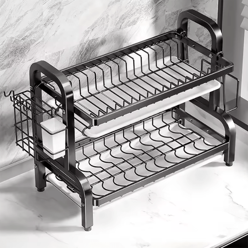 Égouttoir à Vaisselle Élégant à 2 Niveaux en Métal – Design Compact et Pratique pour Optimiser l'Espace de Cuisine 1