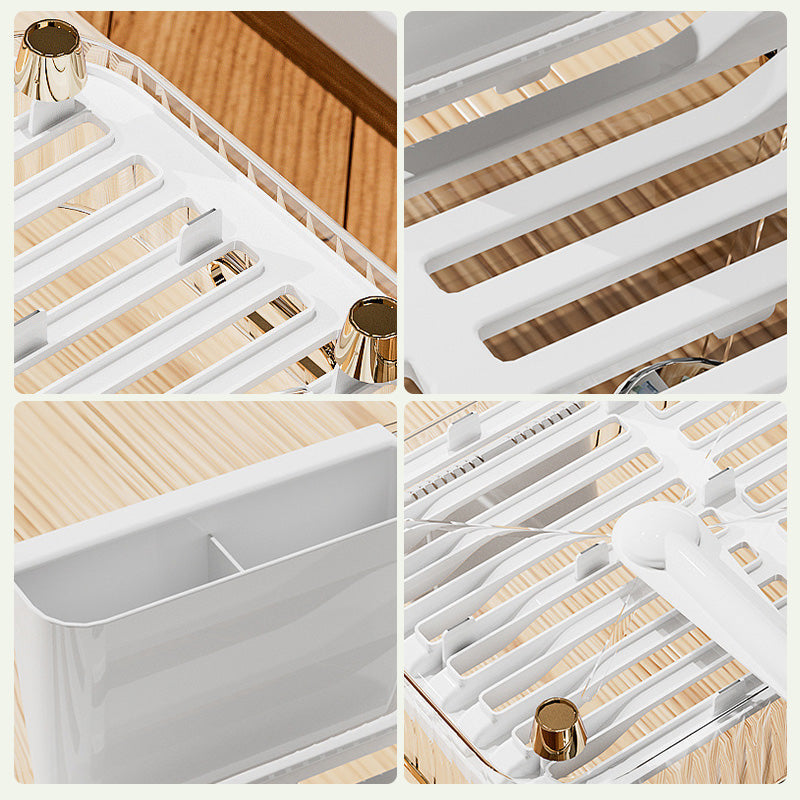 Égouttoir à Vaisselle Réglable AquaFlow avec Drainage Direct vers l'Évier – Design Compact et Gain de Place, Transparent et Vert 3