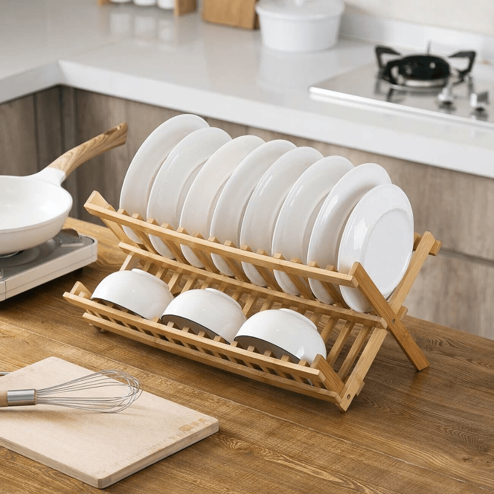 Égouttoir en Bambou Écologique Pliable pour Cuisine – Design Compact et Esthétique Naturelle, Résistant à l'Eau 2