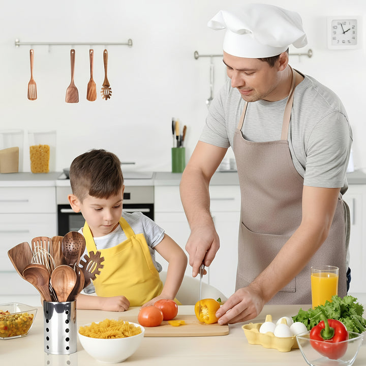 Kitchen Utensil Set Wooden Teak Cooking Tools Holder