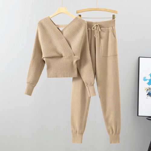 Ensemble Loungewear Femme 2 Pièces – Haut Court à Bandoulière et Pantalon Confortable avec Taille Élastique et Poches 0