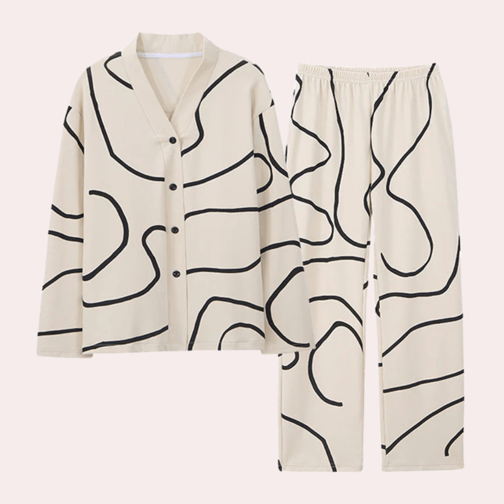 Ensemble Pyjama Femme Élégant 2 Pièces en Crème et Noir - Confort, Tissu Doux et Respirant, Taille M à 2XL 0