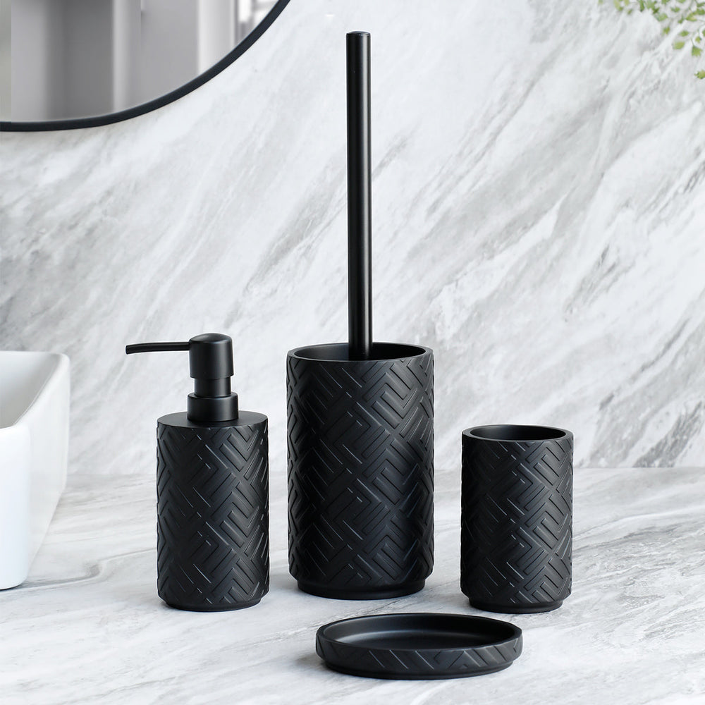 Ensemble d'Accessoires de Salle de Bain 4 Pièces – Design Élégant Noir et Blanc, Durable et Pratique 1