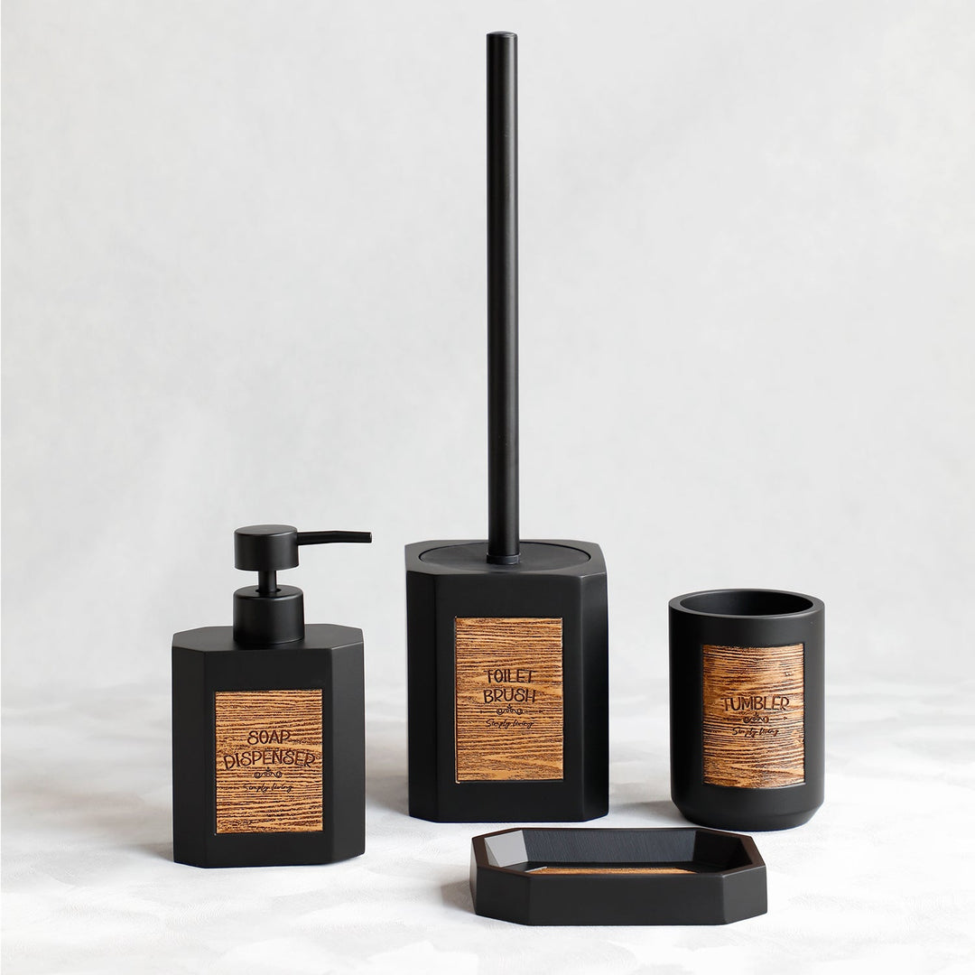 Ensemble d'Accessoires de Salle de Bain 4 Pièces avec Porte Savon Douche et Étiquette en Bois – Design Élégant et Pratique 0