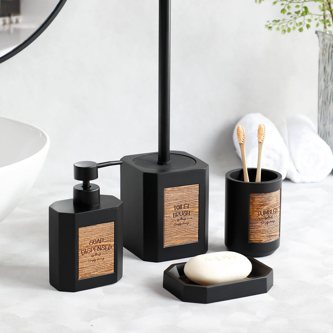 Ensemble d'Accessoires de Salle de Bain 4 Pièces avec Porte Savon Douche et Étiquette en Bois – Design Élégant et Pratique 1