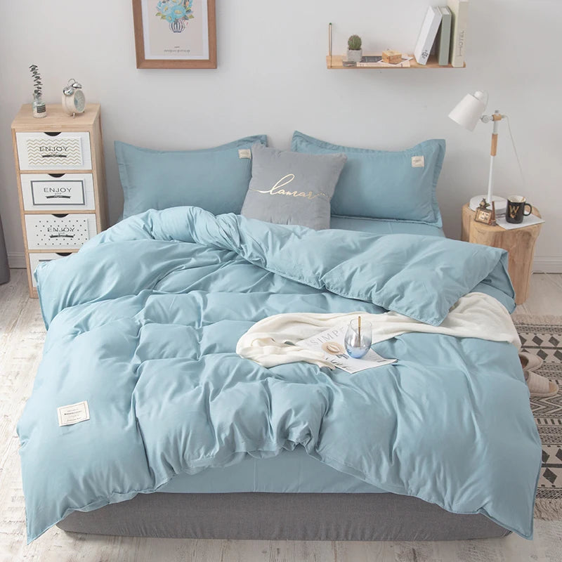 Ensemble d'Édredon Bleu Uni Minimaliste pour Lit Simple à King Size – Doux et Confortable en 100 % Polyester 1