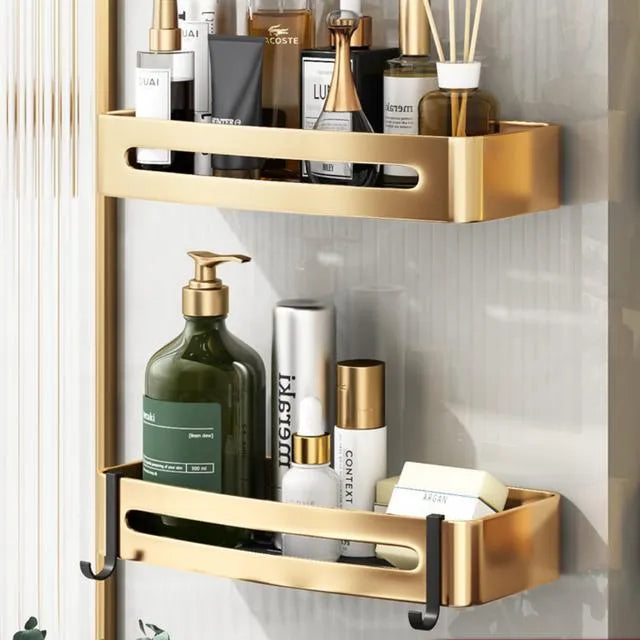 Ensemble d'Étagères de Salle de Bain en Acier et Aluminium – Design Élégant et Fonctionnel, Rangement Pratique pour Shampooings et Serviettes 0