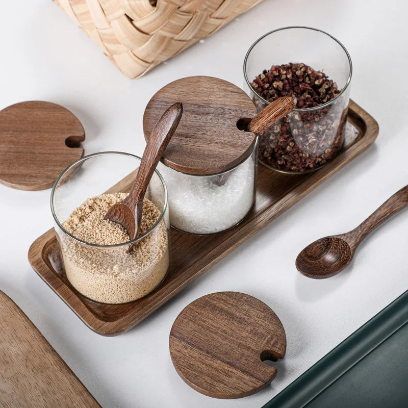 Ensemble de 3 Bocaux en Conservation Verre avec Couvercles en Bois – Design Élégant et Hermétique pour Rangement Pratique 1