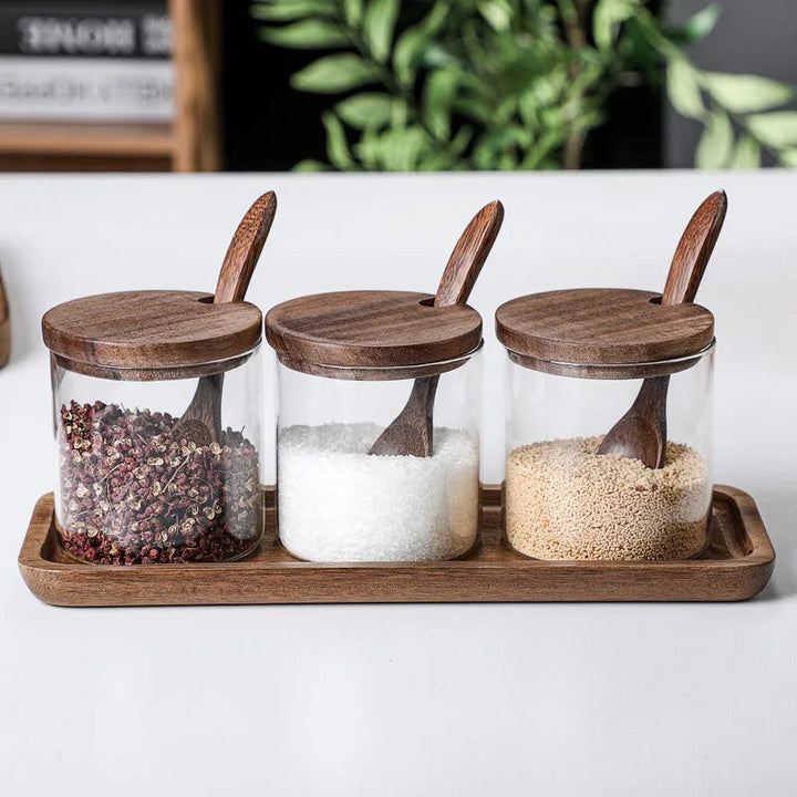 Ensemble de 3 Bocaux en Conservation Verre avec Couvercles en Bois – Design Élégant et Hermétique pour Rangement Pratique 2