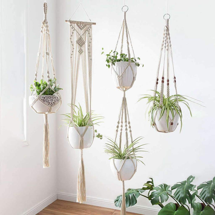 Ensemble de Cintres en Macramé pour Plantes – Style Bohème Fait Main, Longueur 89 cm à 170 cm, Support pour Pots jusqu'à 18 cm 0