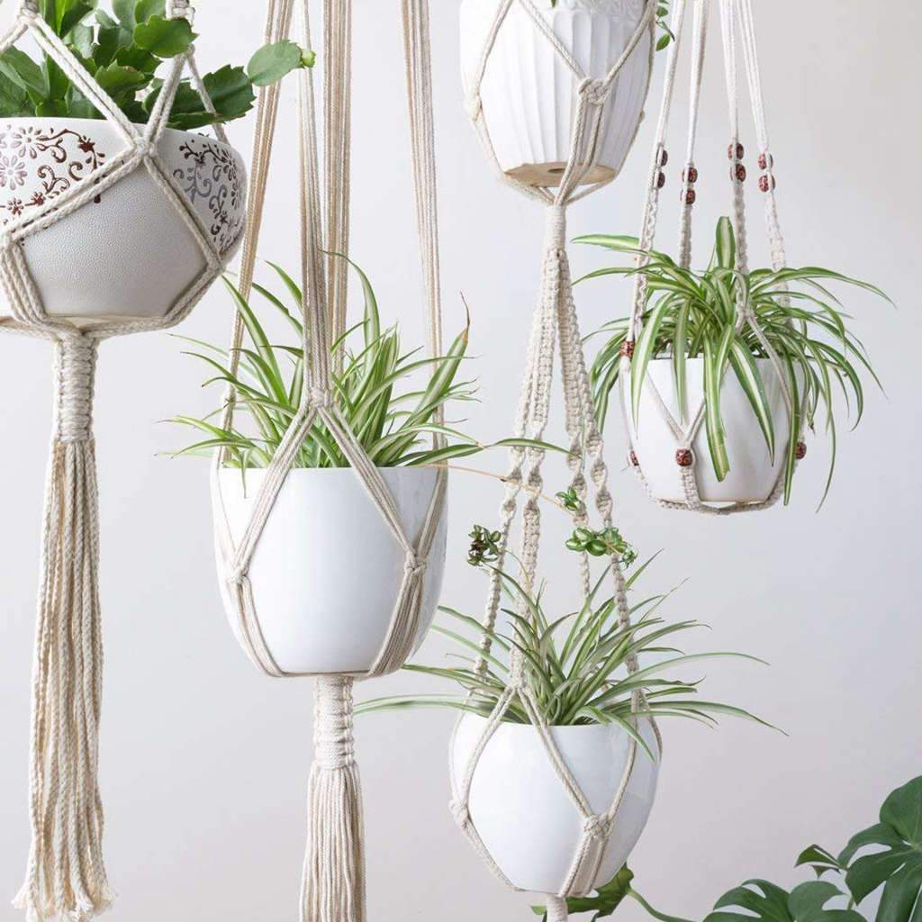 Ensemble de Cintres en Macramé pour Plantes – Style Bohème Fait Main, Longueur 89 cm à 170 cm, Support pour Pots jusqu'à 18 cm 1