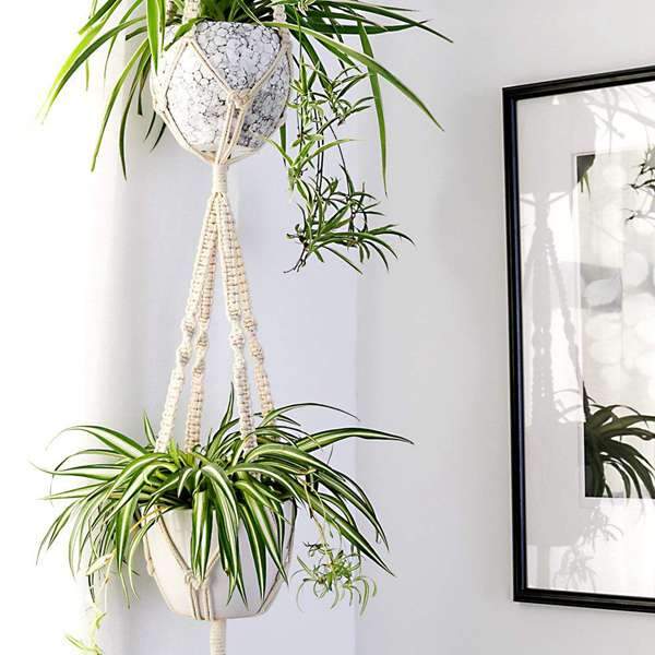 Ensemble de Cintres en Macramé pour Plantes – Style Bohème Fait Main, Longueur 89 cm à 170 cm, Support pour Pots jusqu'à 18 cm 2